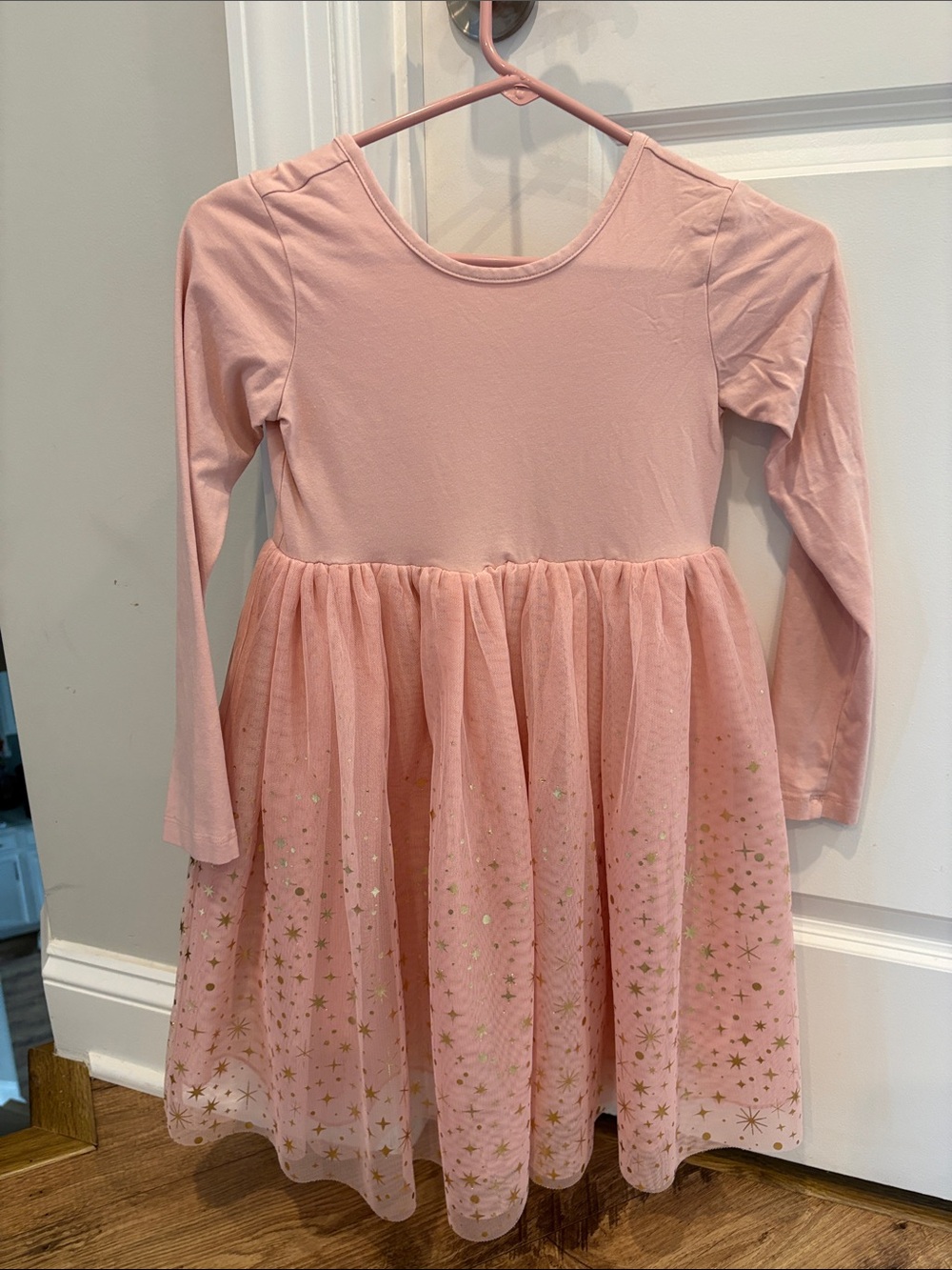 Hanna Anderson Girls' Pink Long-Sleeve Tulle Dress with Gold Stars